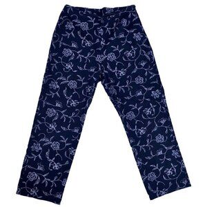 Hanna Andersson Navy Blue White Floral Cropped Cotton Side Zip Capri Pants Sz 6